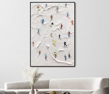 Impressionismus Werke - Skifahrer auf Schneebedeckter Berg Wandkunst Sport Weißer Schnee Skifahren Zimmerdekoration von Messer 23